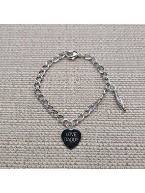 7 Inch Sterling Silver Love Daddy Engraved Heart Charm Curb Chain Bracelet A9108